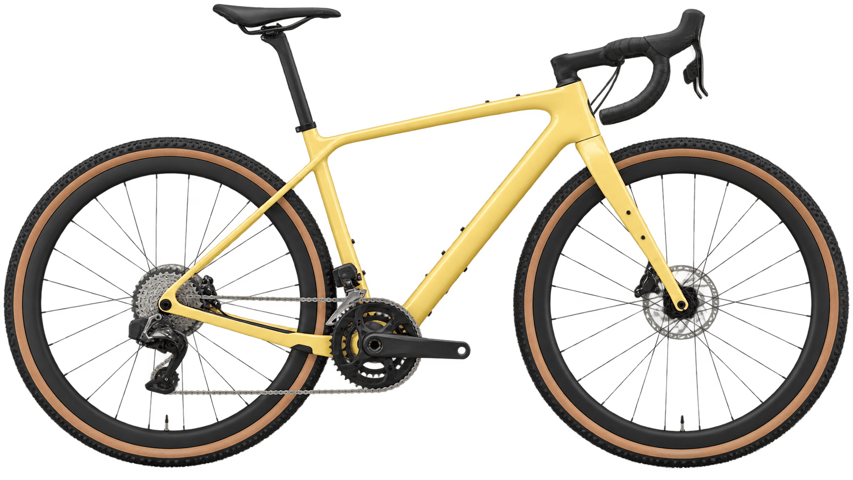 Yellow gravel bike with sponsor positions
